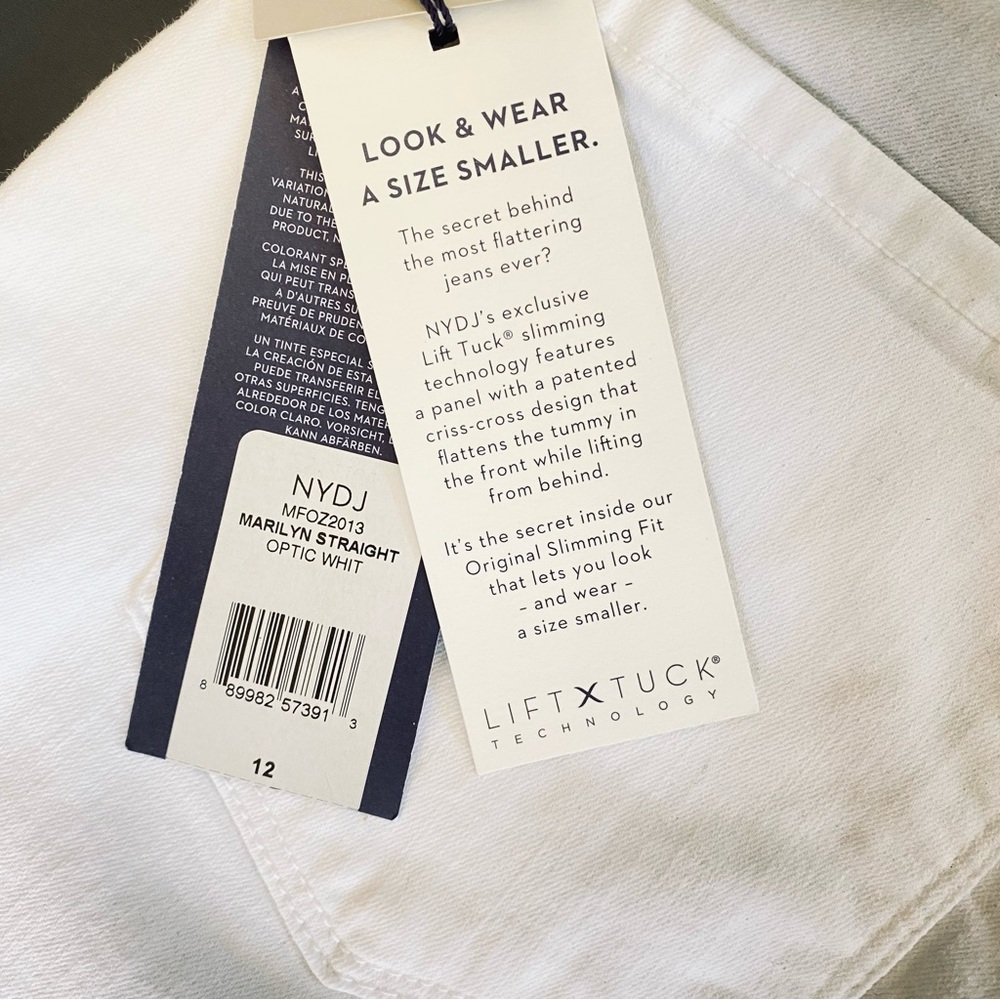 NWT 🤍 NYDJ Marilyn Straight Leg White Denim Jeans, 32” Inseam, Size 12 #MFOZ2013 - Picture 6 of 16